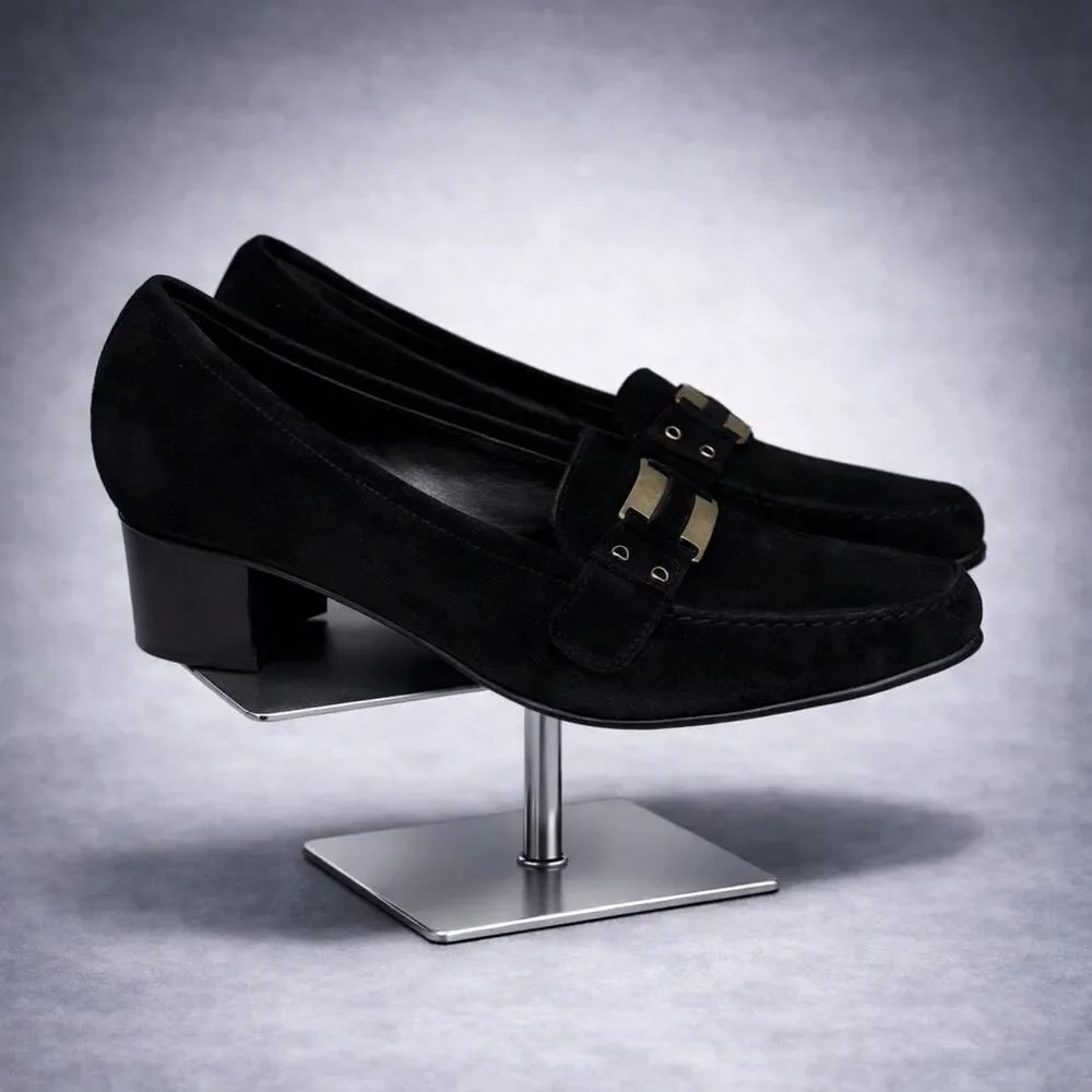 Stuart Weitzman Black Suede Leather Mary Jane Shoes 10 Slip On